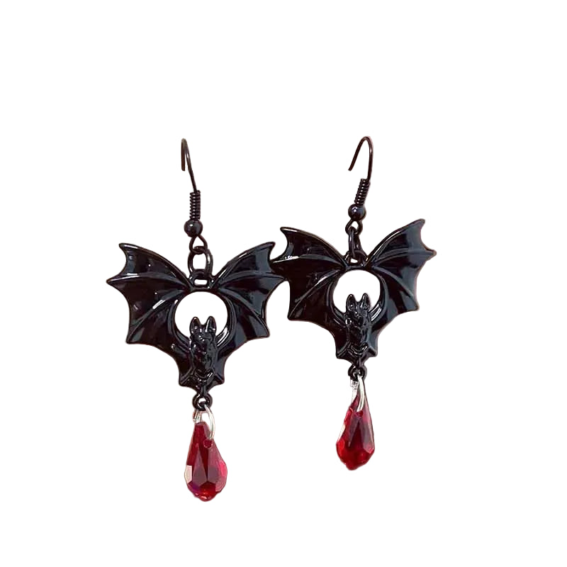 Gothic Vampire Bat Drop Earrings | Crystal Pendant | Drag & Costume Jewelry