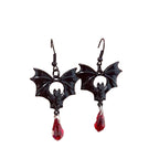 Gothic Vampire Bat Drop Earrings | Crystal Pendant | Drag & Costume Jewelry