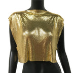 Metal Sequin Crop Top - Sleeveless Party Tank Top