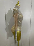Rhinestone Mesh Bodysuit | Long Sleeve & Gloves | S–XL