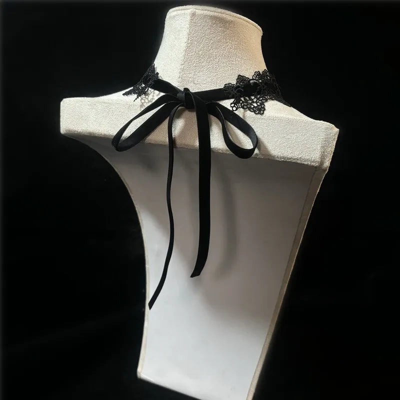 Lace Choker | Velvet Bow & Drop Pendant | Gothic