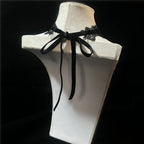 Lace Choker | Velvet Bow & Drop Pendant | Gothic