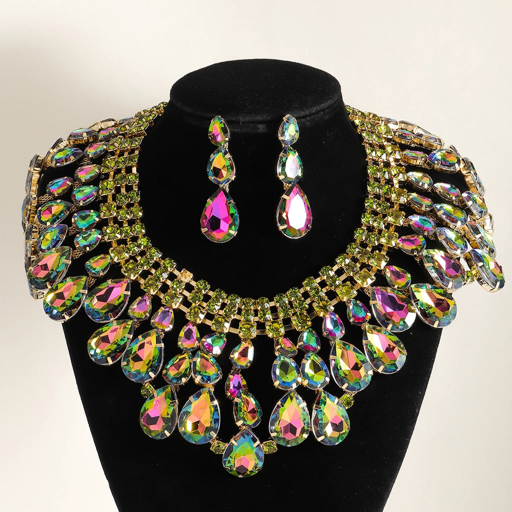 Rhinestone Necklace & Earring Set | Geometric | 3-Piece