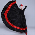 Satin Flamenco Skirt | Gold-Trim Ruffle | 360–720° Swing