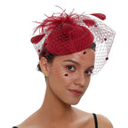 Pillbox Fascinator Hat | Fishnet Veil & Feather | 11 Colors