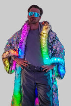 LED Silver Sequin Faux Fur Jacket