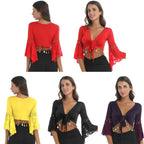 Coin & Bead Tassel Bolero | Bell Sleeve Belly Dance Shawl Top | 8 Colours | M–6XL