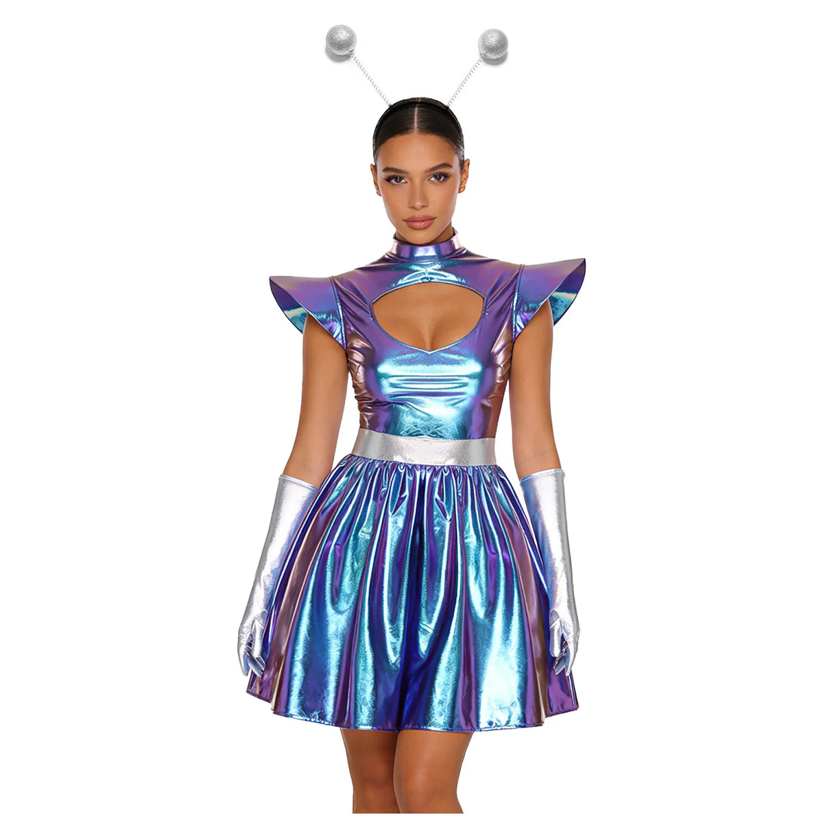 Metallic Space Dress | Structured Shoulders