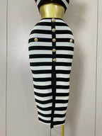 Stripe Button Two-Piece Set | Crop Top & Skirt | Stage