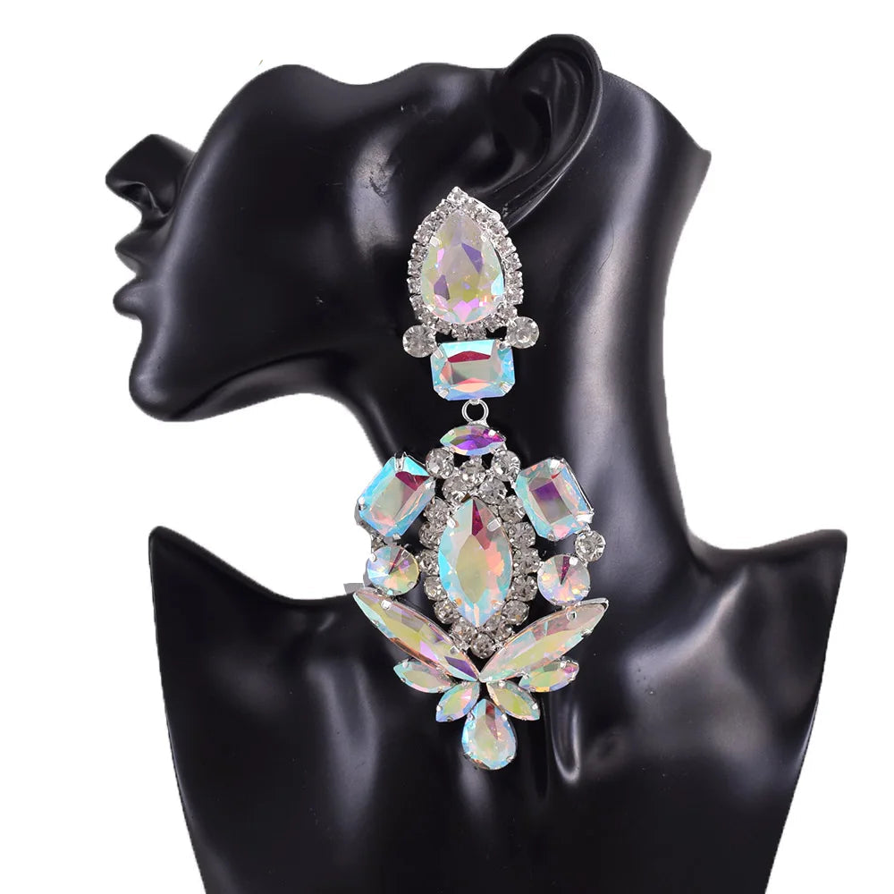 Crystal Dangle Drop Earrings | Clip-On | Oversized