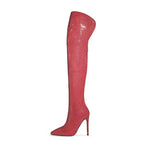 Rhinestone Over-the-Knee Stiletto Boots | Pointed Toe 12cm | 5 Colors