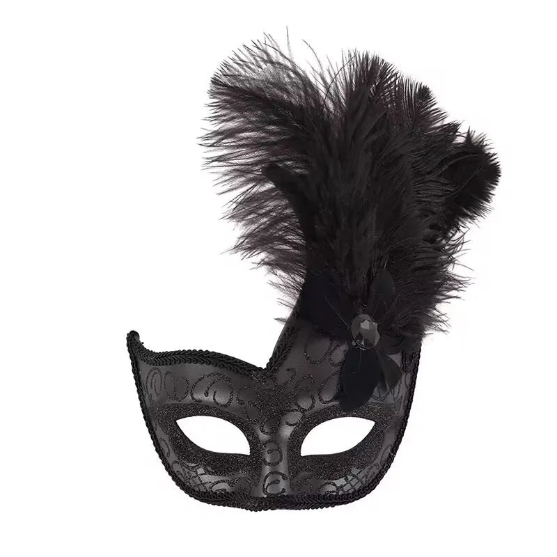 Feather Masquerade Mask | Venetian Half-Face | 7 Colors
