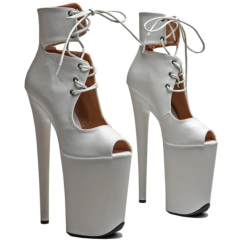 23cm Matte Ankle Boots - Open Toe Platform Dance Boots