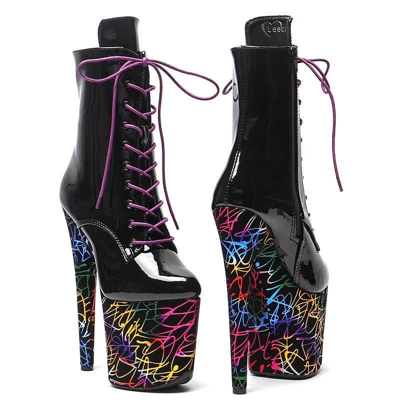 8-Inch Patent Platform Boots - High Heel Performance Boots
