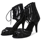 Women's Rhinestone Latin Dance Heels | Mesh & Satin | Stiletto