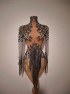 Rhinestone Tassel See-Through Stage Dress | S–XL