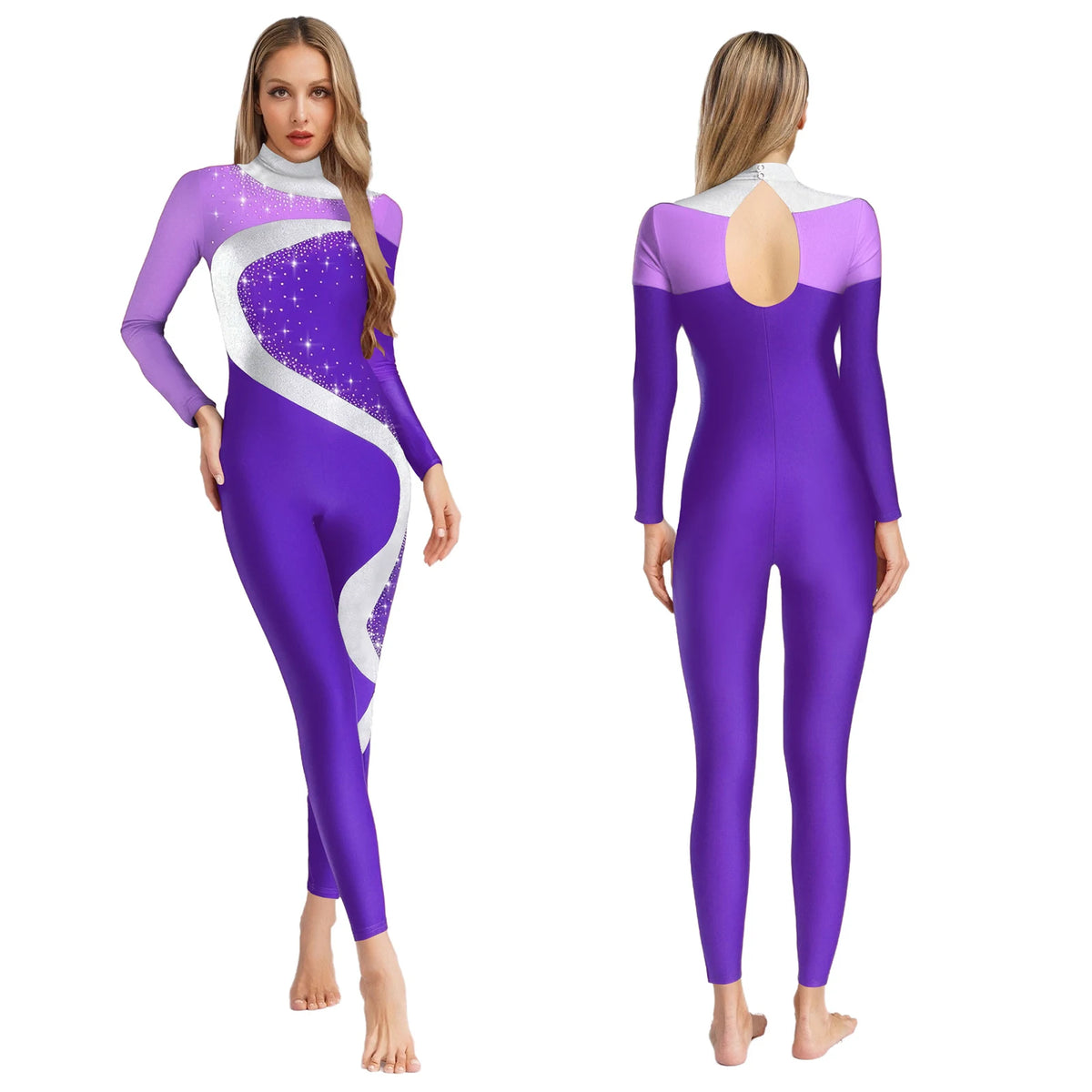 Dance Unitard | Metallic Contrast & Rhinestones