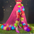 Rainbow Pom-Pom Tulle Maxi Skirt | A-Line | XS–XXXL
