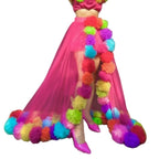 Rainbow Pom-Pom Tulle Maxi Skirt | A-Line | XS–XXXL