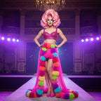 Rainbow Pom-Pom Tulle Maxi Skirt | A-Line | XS–XXXL