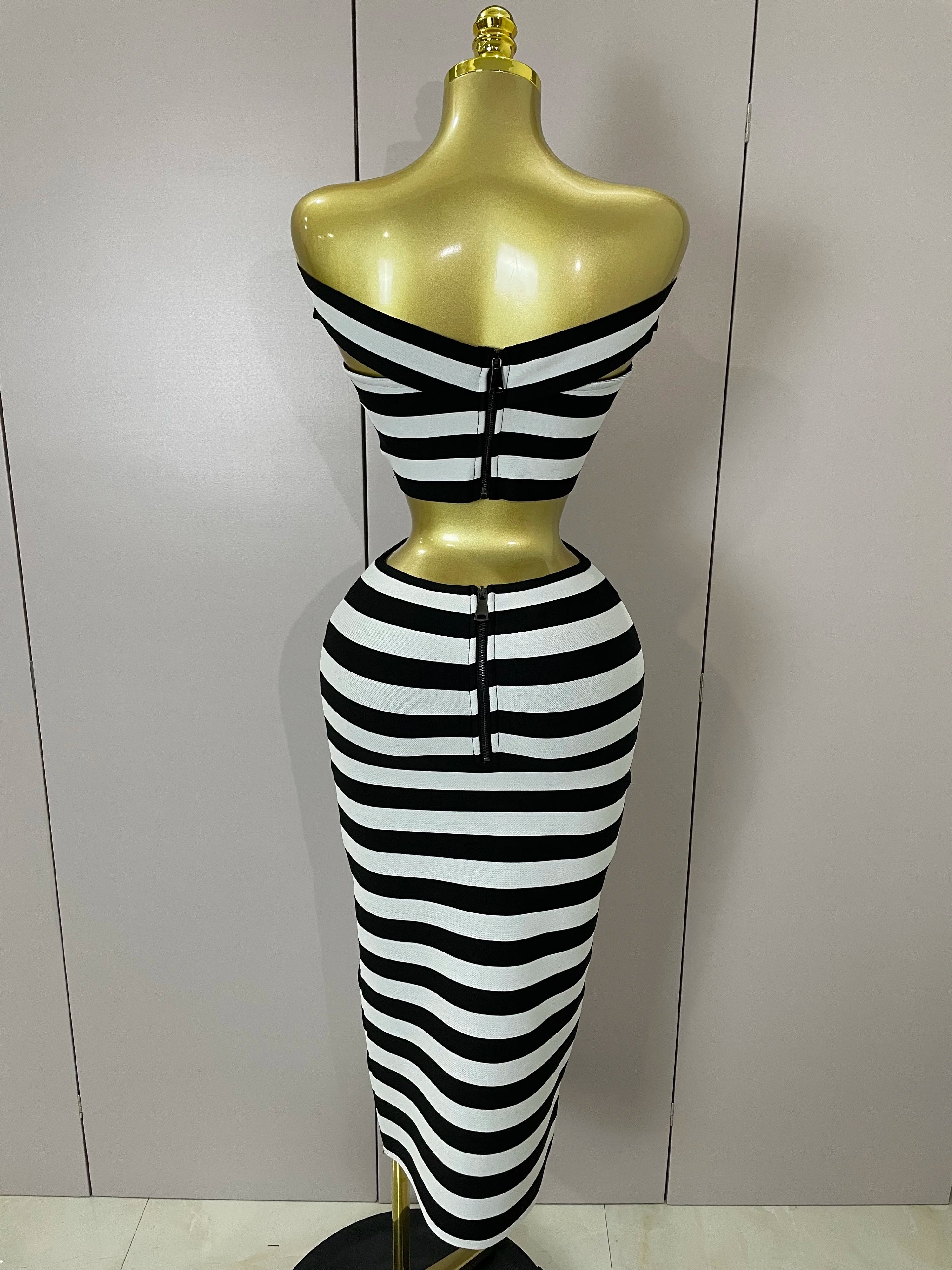 Stripe Button Two-Piece Set | Crop Top & Skirt | Stage