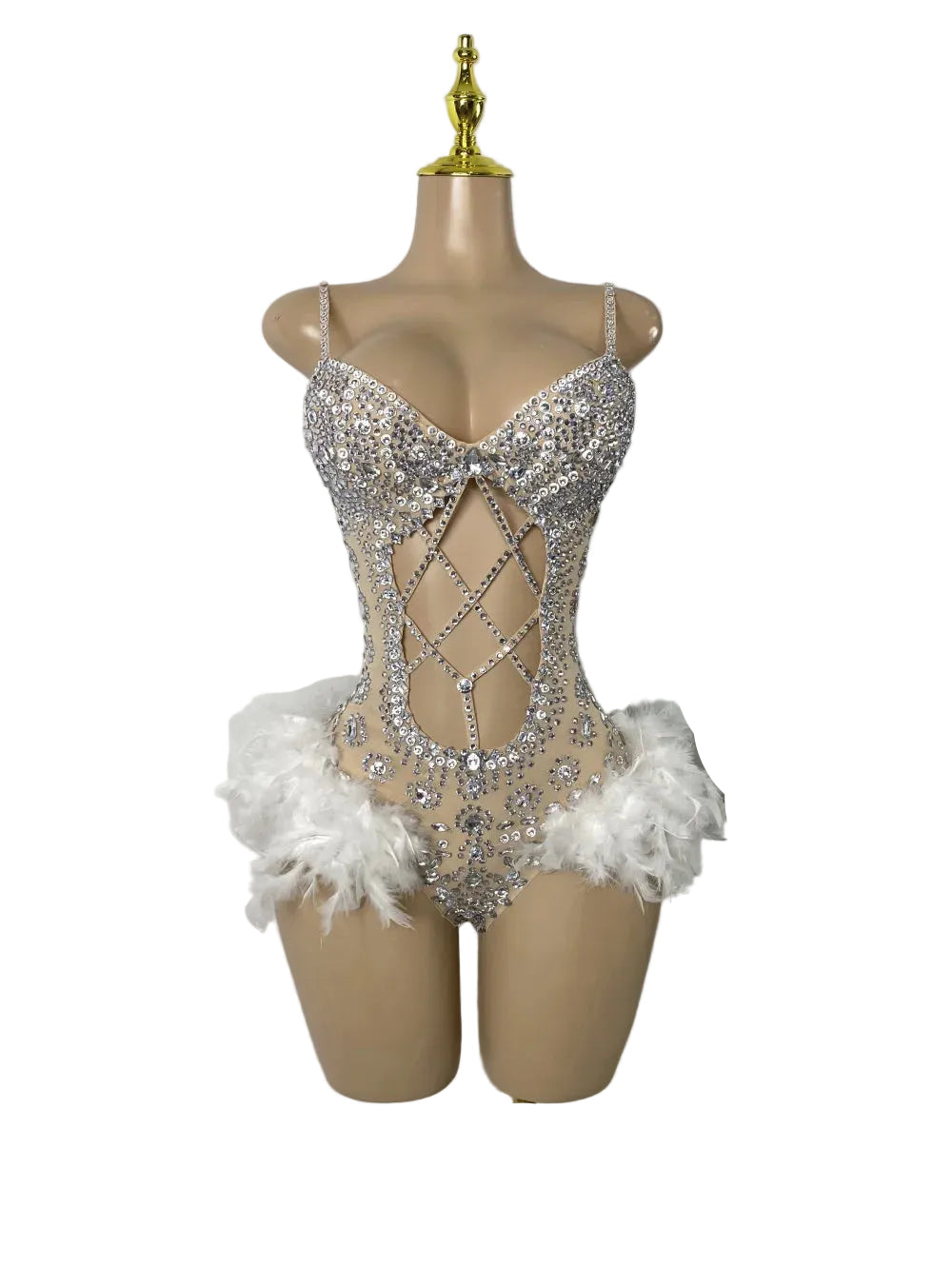 Rhinestone Bodysuit | Feather-Trimmed Hips
