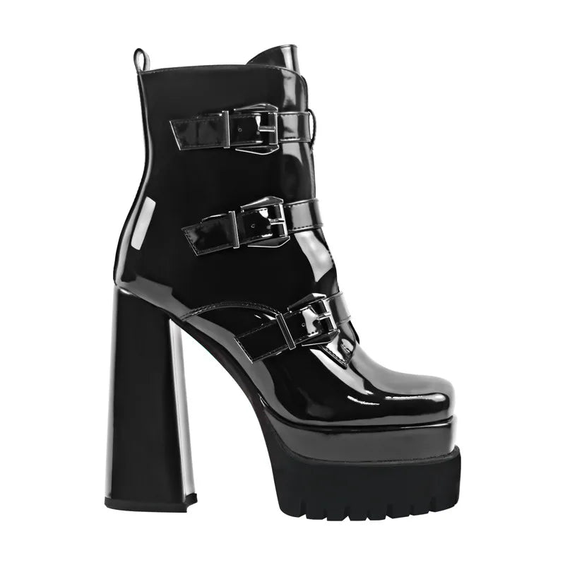 Patent Leather Ankle Boot | Platform | Square Toe