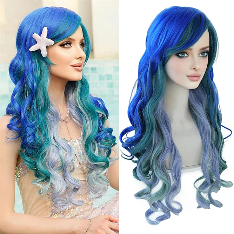 Mermaid Wig | Blue Green Ombre | Long Wavy