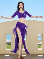 Belly Dance Costume Set | 3-Piece | Fringe & Milk Silk