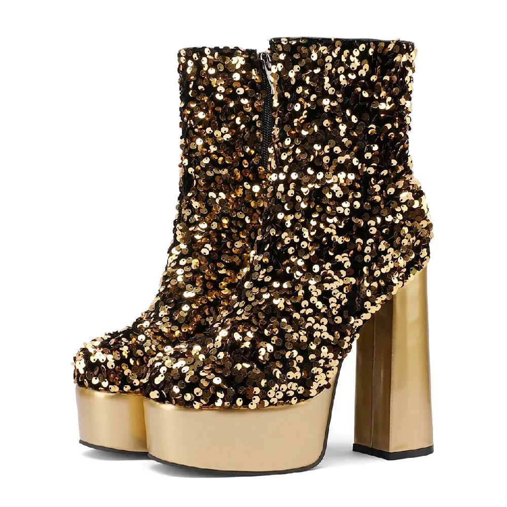 Platform Ankle Boots | Sequin Sparkle