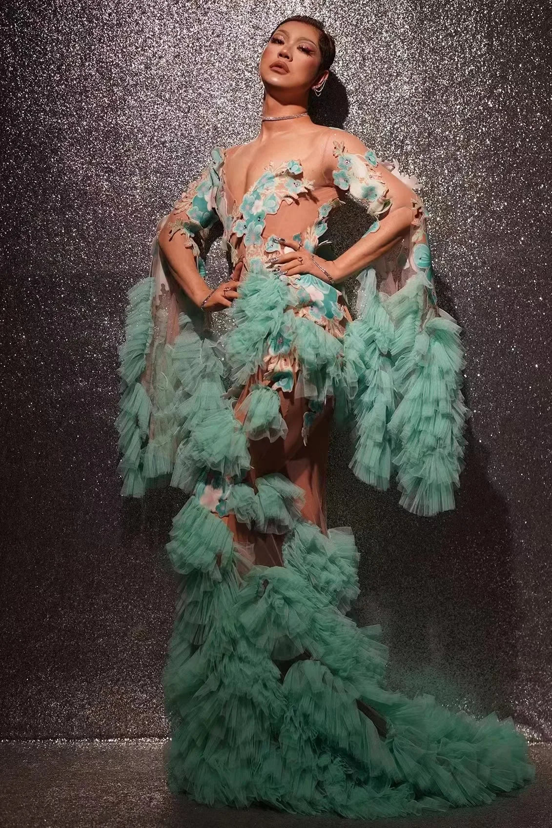 Teal Ruffle Fairy Gown | Stage & Festival