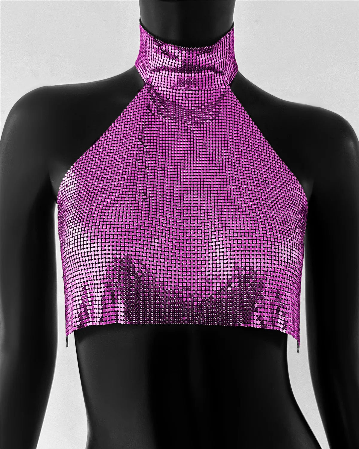 Metal Sequin Halter Crop Top