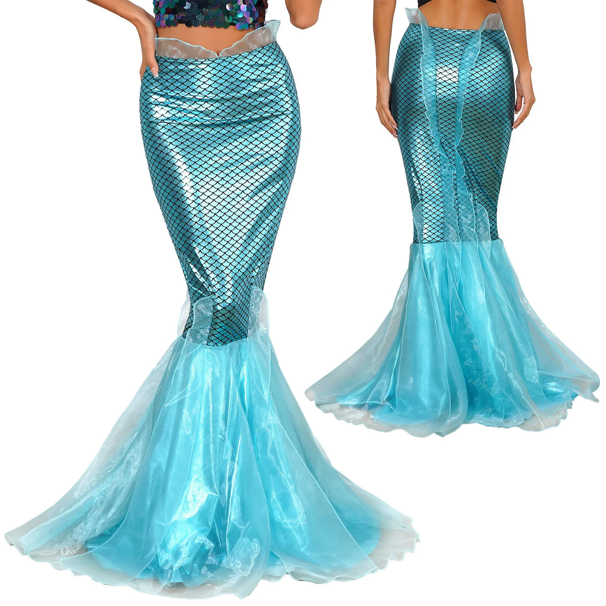 Mermaid Fishtail Skirt | Fish Scale Print | Metallic | Organza Hem