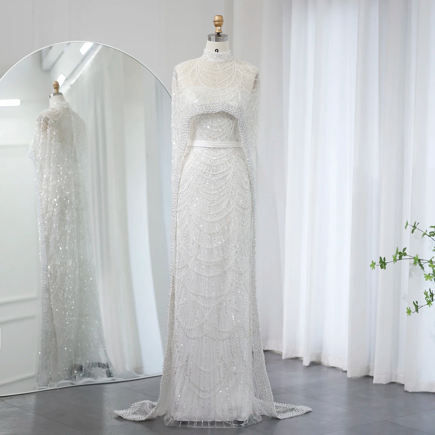 Pearl & Crystal Mermaid Gown | Cape Jacket | Strapless