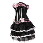 Striped Brocade Overbust Corset Dress | Tiered Ruffle Skirt | Burlesque & Cabaret | S–6XL