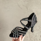 Rhinestone Latin Dance Heels | Satin Ballroom Sandals