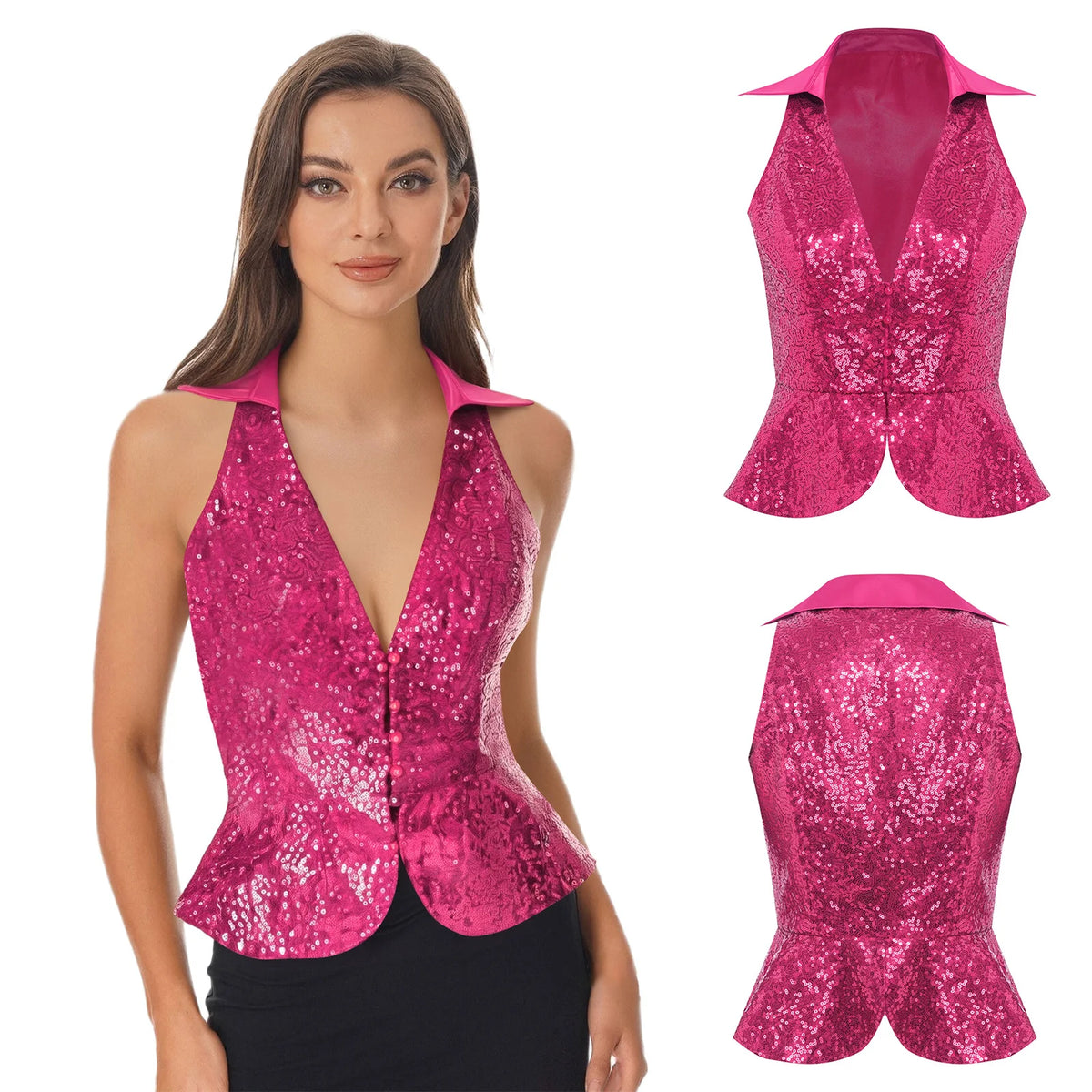 Sequin Lapel Peplum Vest | Sleeveless | Jazz, Cabaret & Stage Performance