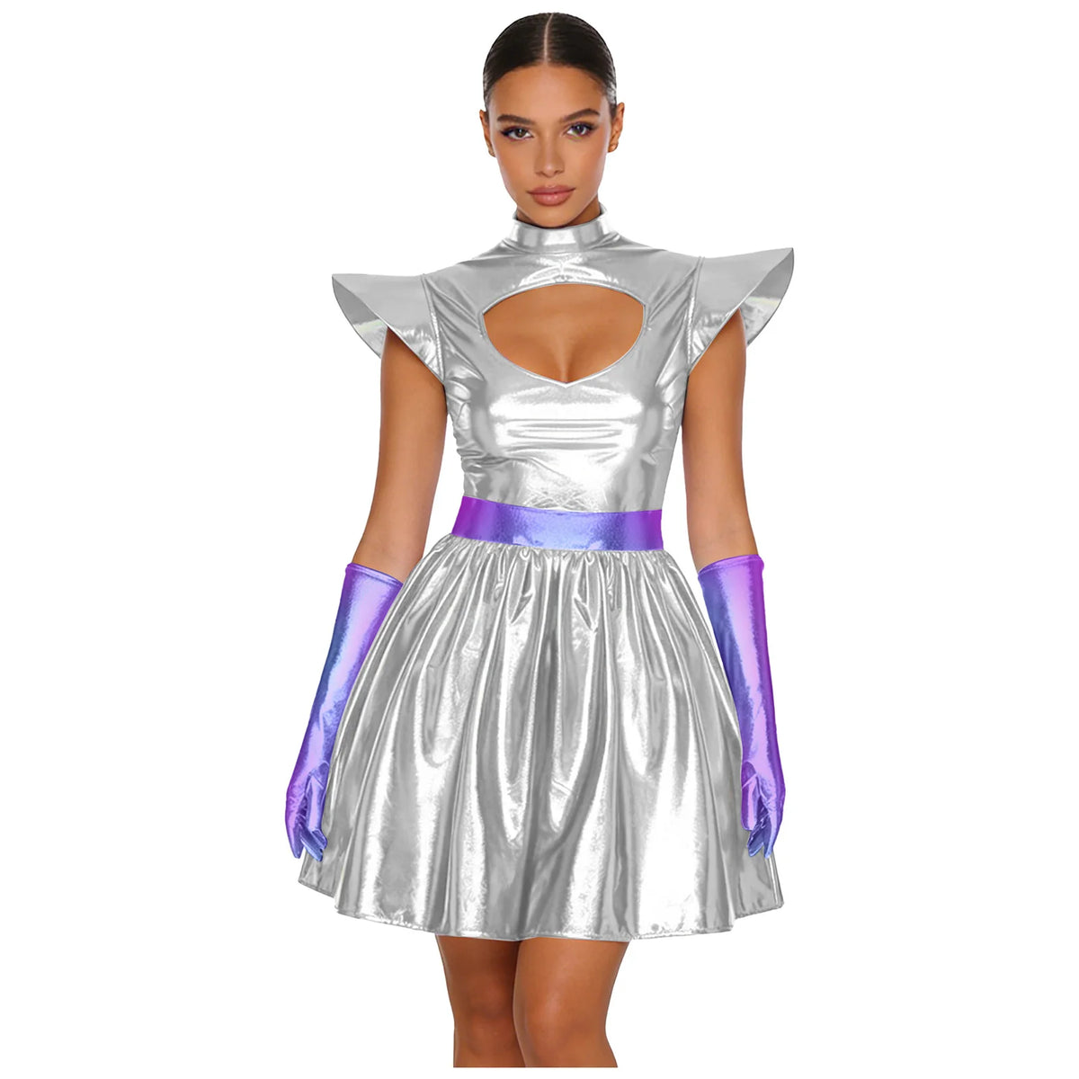 Metallic Space Dress | Structured Shoulders