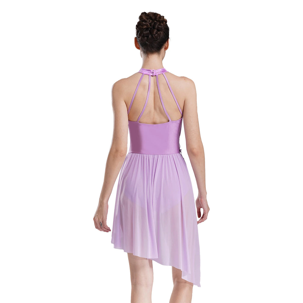 Applique Rhinestone Lyrical Dress | Mock Neck | 4-Strap Back