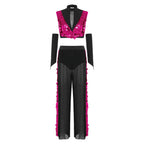 Sequin Crop Top, Mesh Pants & Gloves Set | Sleeveless Backless | Lyrical Stage Performance
