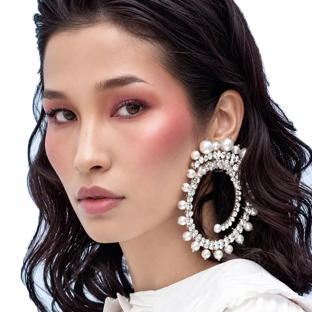 Statement Earrings | Pearl & Rhinestone Circles
