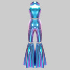 70s Disco Sequin Jumpsuit - Retro Bell Bottom Performance Romper