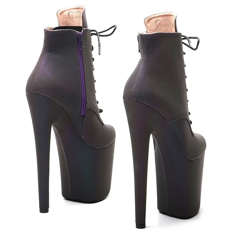 8-Inch Reflective Platform Ankle Boots - Peep Toe Ankle Strap Dance Boots