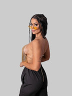 Metallic Sequin Halter Crop Top - Deep V-Neck Backless