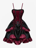 Gothic Ruffle Dress | Lace-Up Layered | Deep Red | S-XXXL