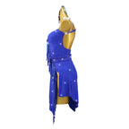 Blue Crystal Pattern Latin Dance Dress with Accessories Set — Competition & Stage