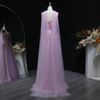 Appliqué Beaded A-Line Gown | Strapless | Scarf Overlay