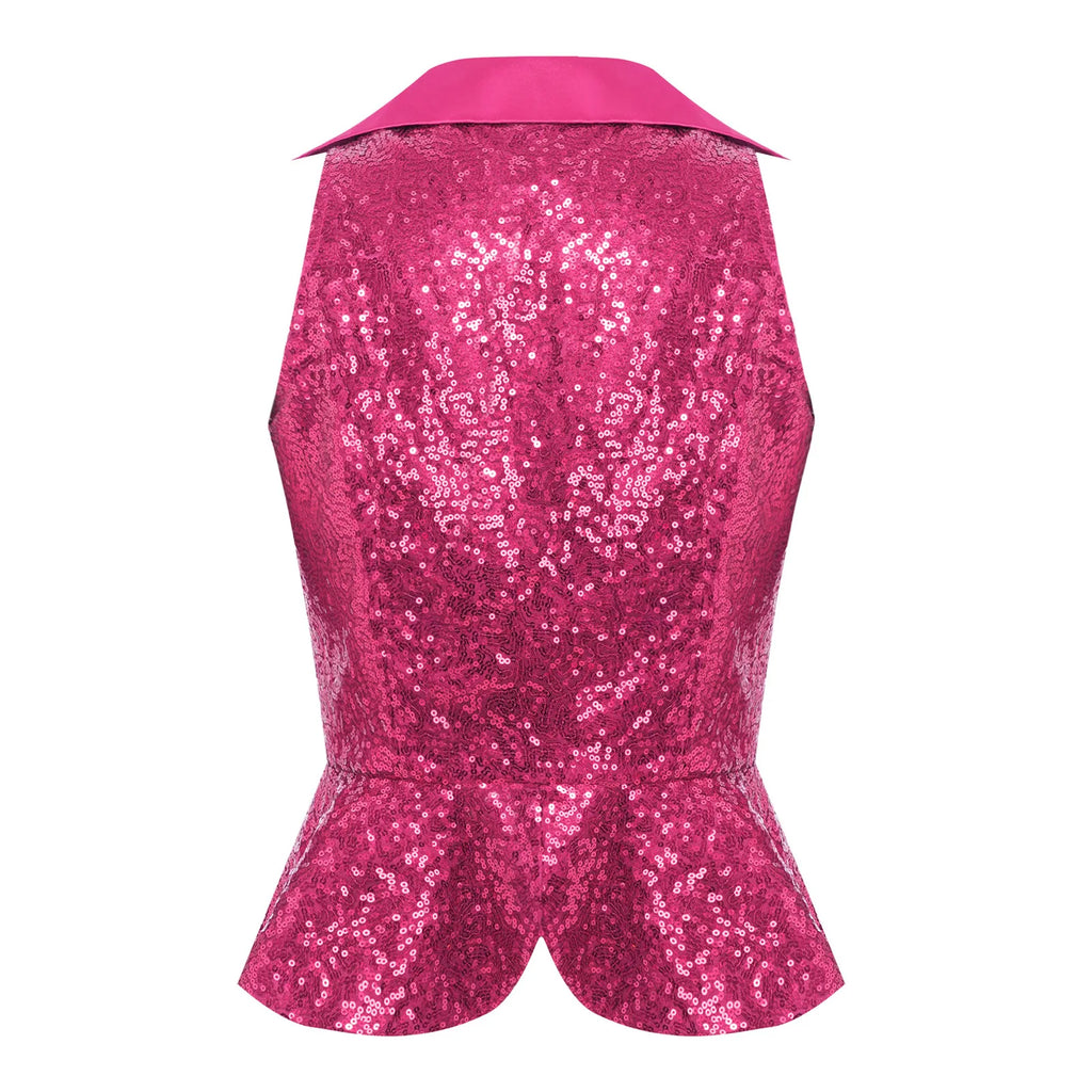 Sequin Lapel Peplum Vest | Sleeveless | Jazz, Cabaret & Stage Performance