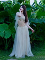 Belly Dance Costume | Mesh Top & Long Sash Skirt Set