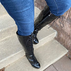 Patent Lace-Up Knee-High Boot | Platform Stiletto | Black